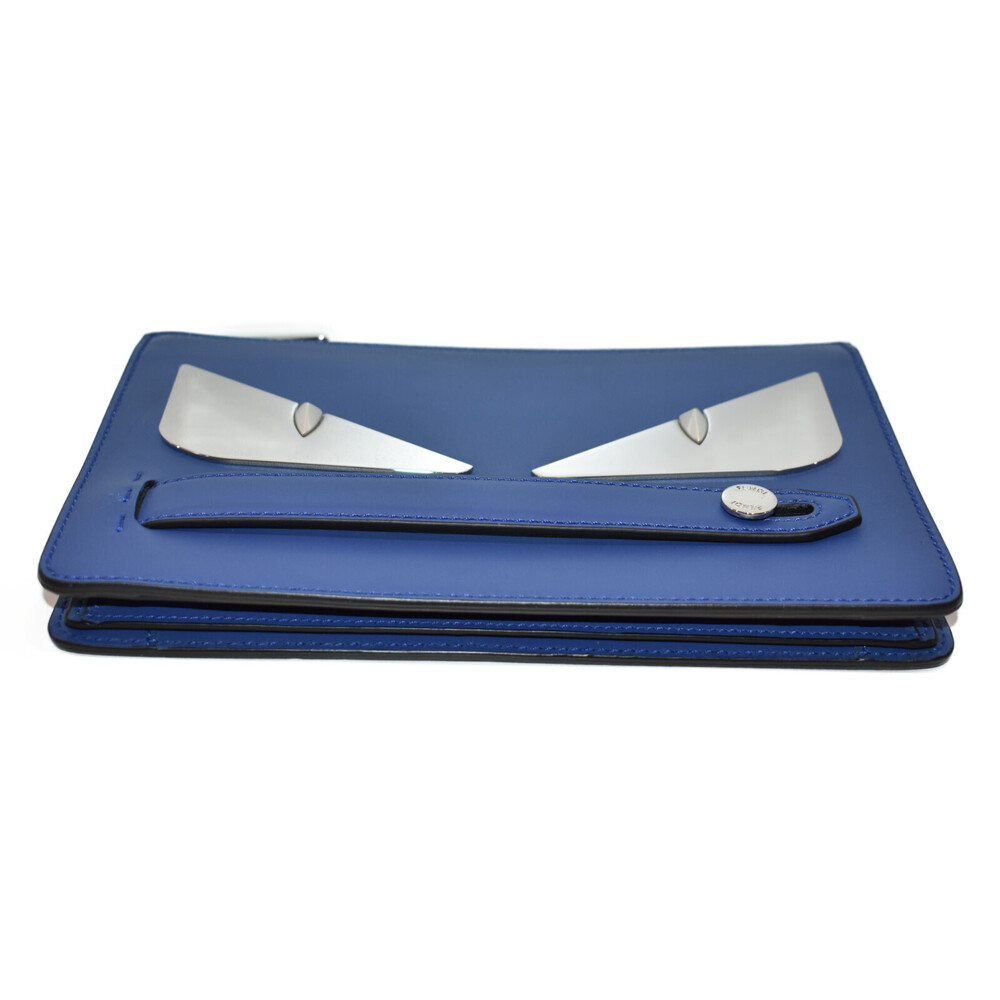 Fendi Clutch Shoulder Compact Bugs Cool Bag Blue Eye Leather - Picture 4 of 7